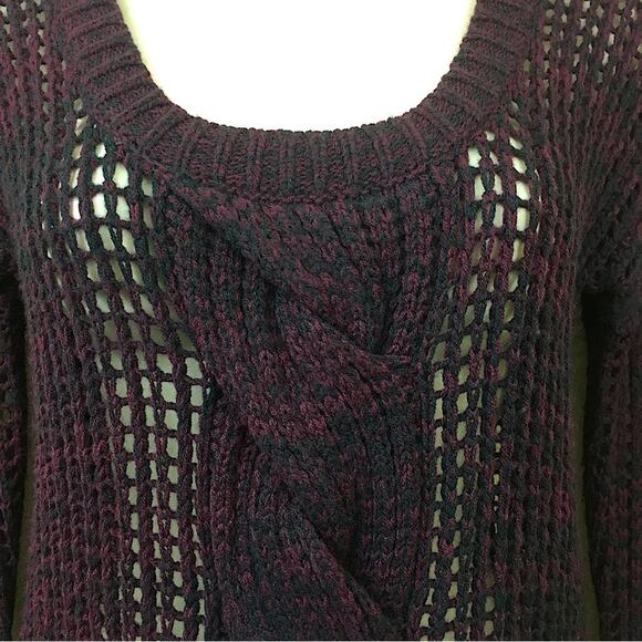 Express Loose Weave Pullover Sweater Maroon Black Cable Knit Scoop Neck - Picture 5 of 16